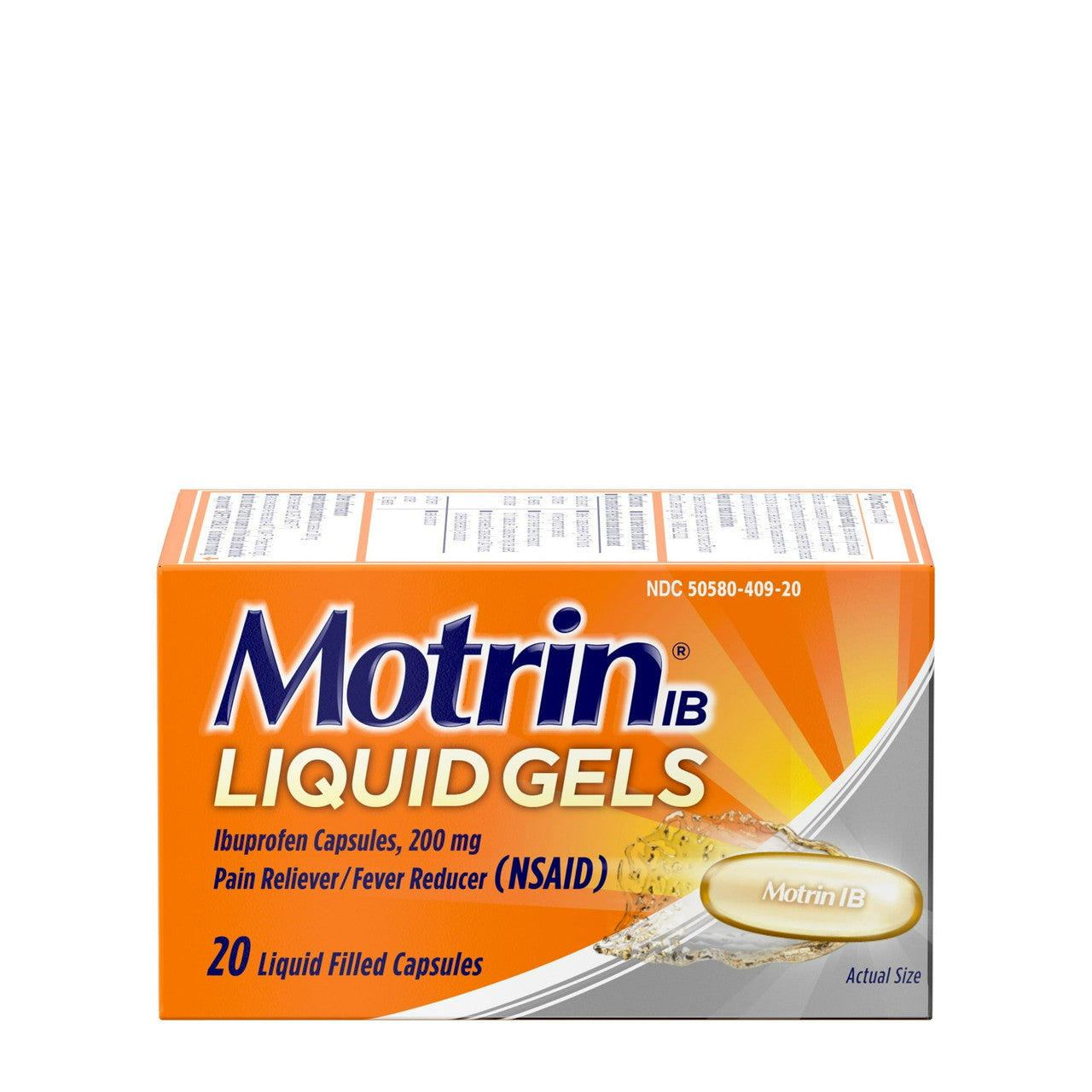 Motrin Ibuprofen 200Mg Liquid Capsule Gels, Pain Reliever/ Fever Reducer - 20 Ea